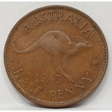 AUSTRALIA 1943 . HALF 1/2  PENNY . ERROR . WEAK STRIKE AT DATE